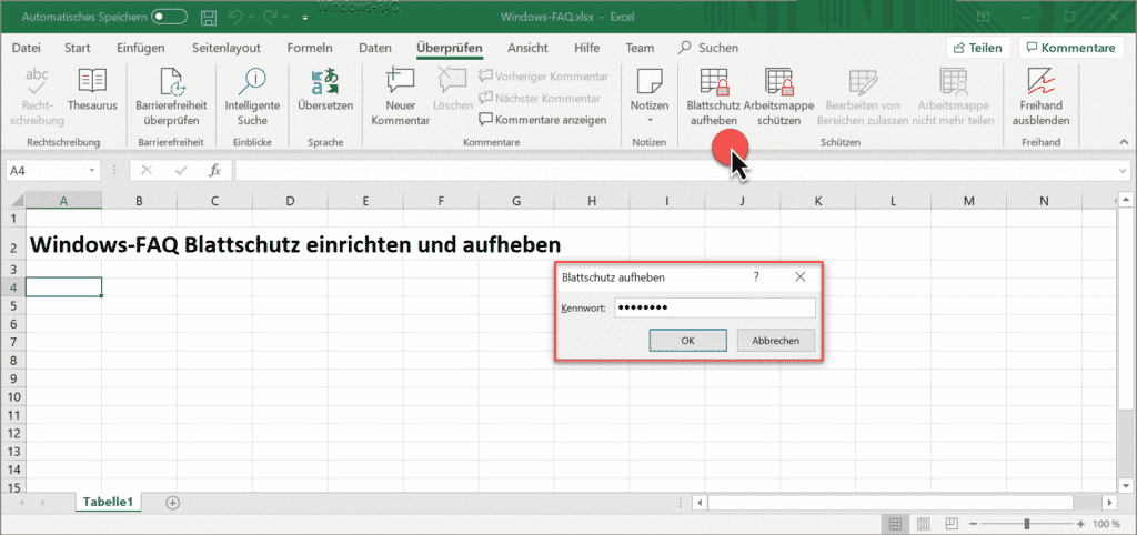 Wie Kann Der Excel Blattschutz Eingerichtet Bzw Aufgehoben Werden