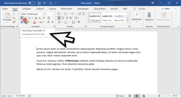 Text Im Word Mit Tastenkombination Formatieren Fett Kursiv