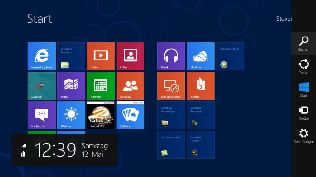 Windows 8 Seiten und Ecken Rechte Leiste