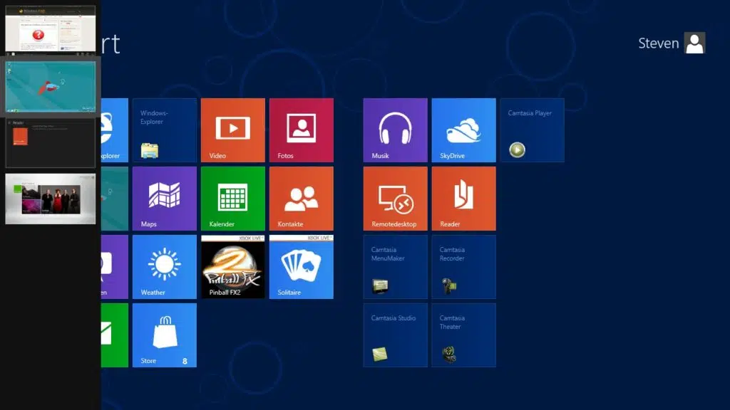 Windows 8 Seiten und Ecken letzte Apps