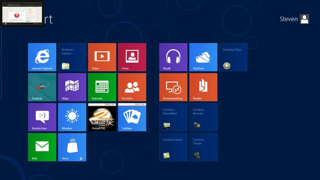 Windows 8 Seiten und Ecken letzte App