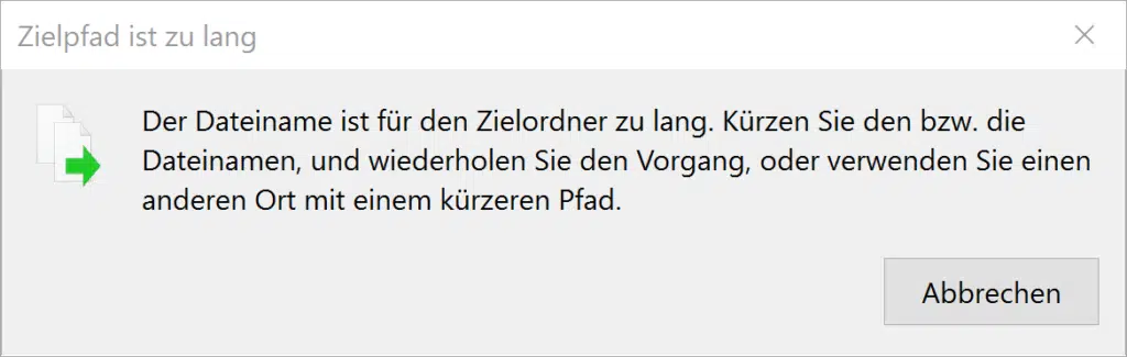 Zielpfad ist zu lang