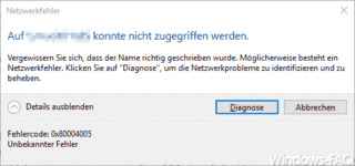 Auf … konnte nicht zugegriffen werden. Fehlercode ...