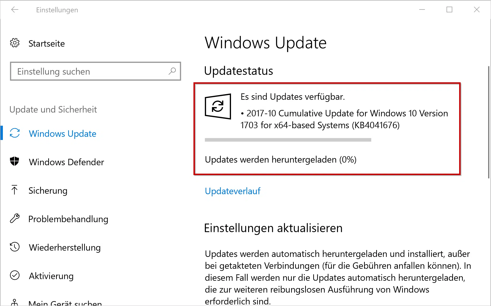 KB4041676 Update für Windows 10 Version 1703 Creators Update erschienen (Build 15063.674)