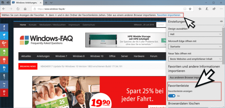 Lesezeichen Im Edge Browser Bearbeiten Und Lesezeichenleiste Aktivieren ...