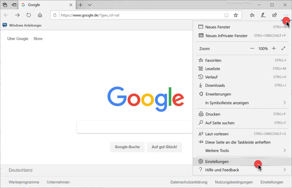 Edge Einstellungen