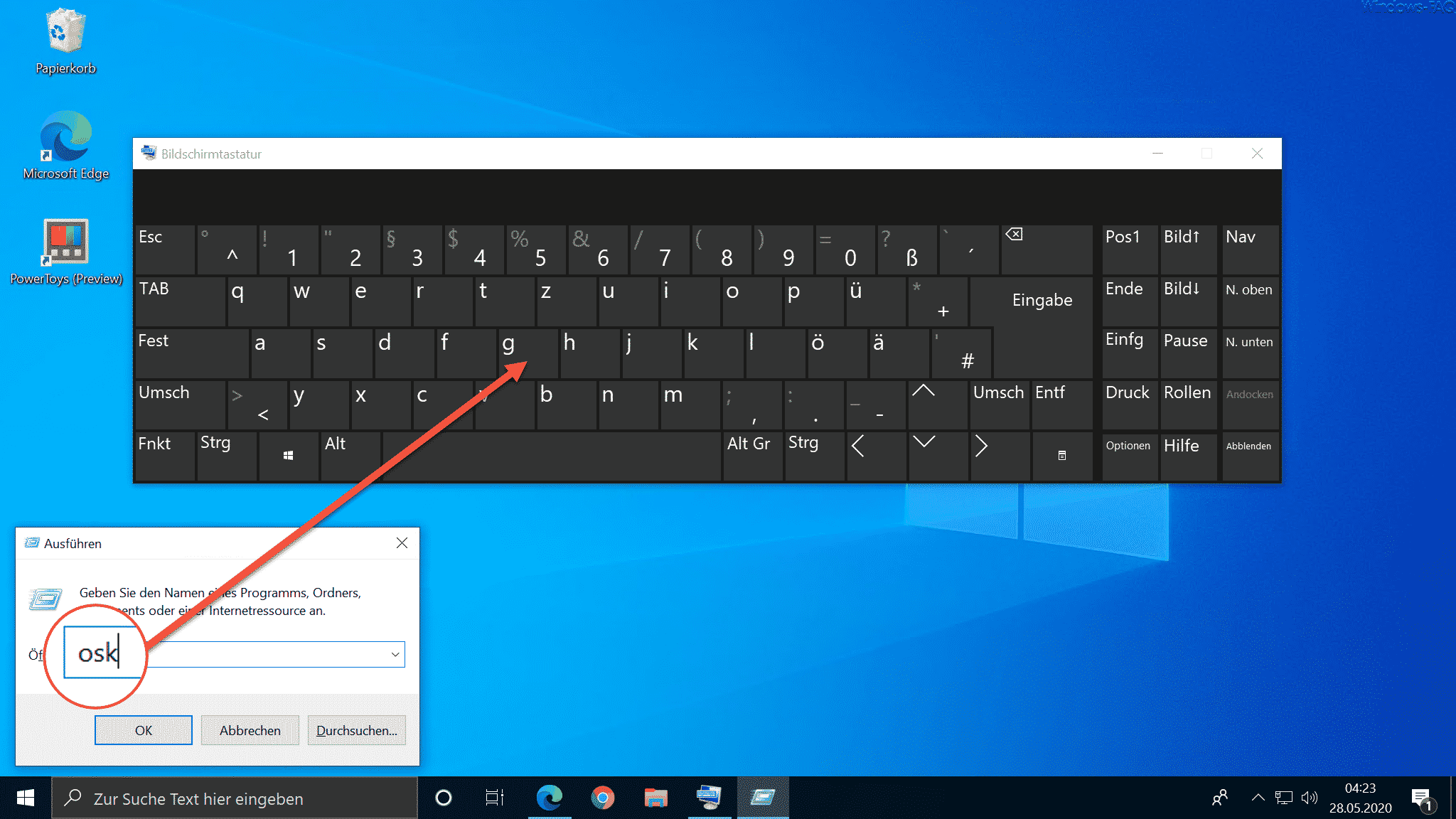 Windows 10 Bildschirmtastatur schnell aufrufen per