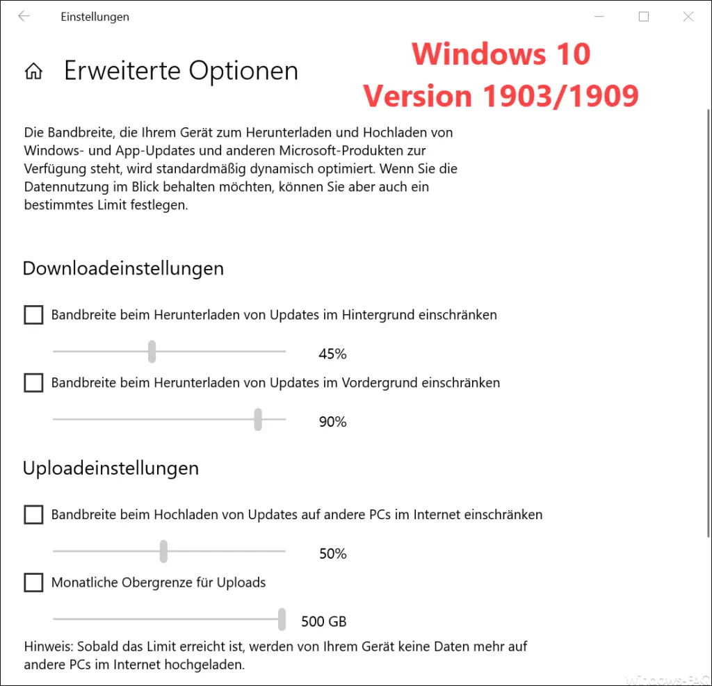 Windows 10 Erweiterte Downloadeinstellungen Windows Update Version 1909