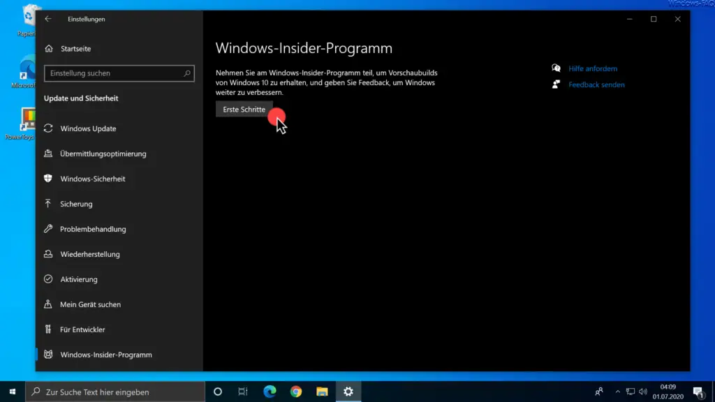 Windows-Insider Programm erste Schritte