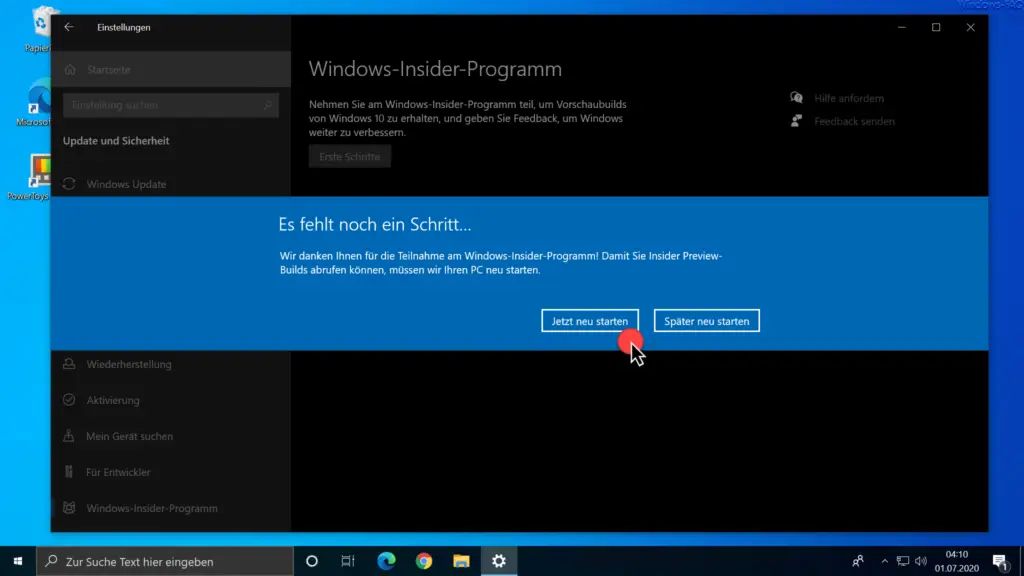 Windows-Insider-Programm - Es fehlt noch ein Schritt