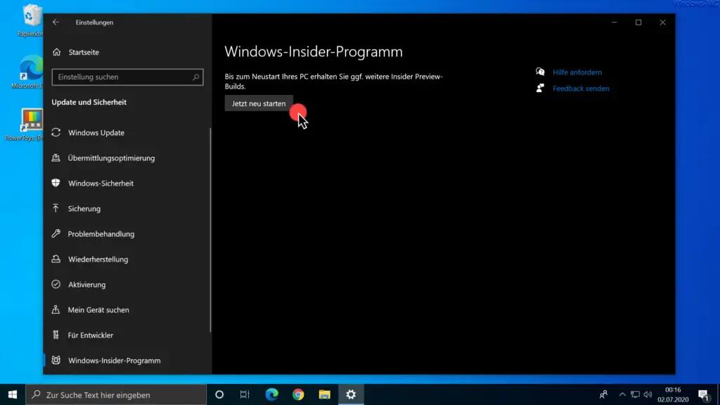 Windows-Insider-Programm Bis zum Neustart Ihres PC erhalten Sie ggf. weitere Insider- Preview-Builds.