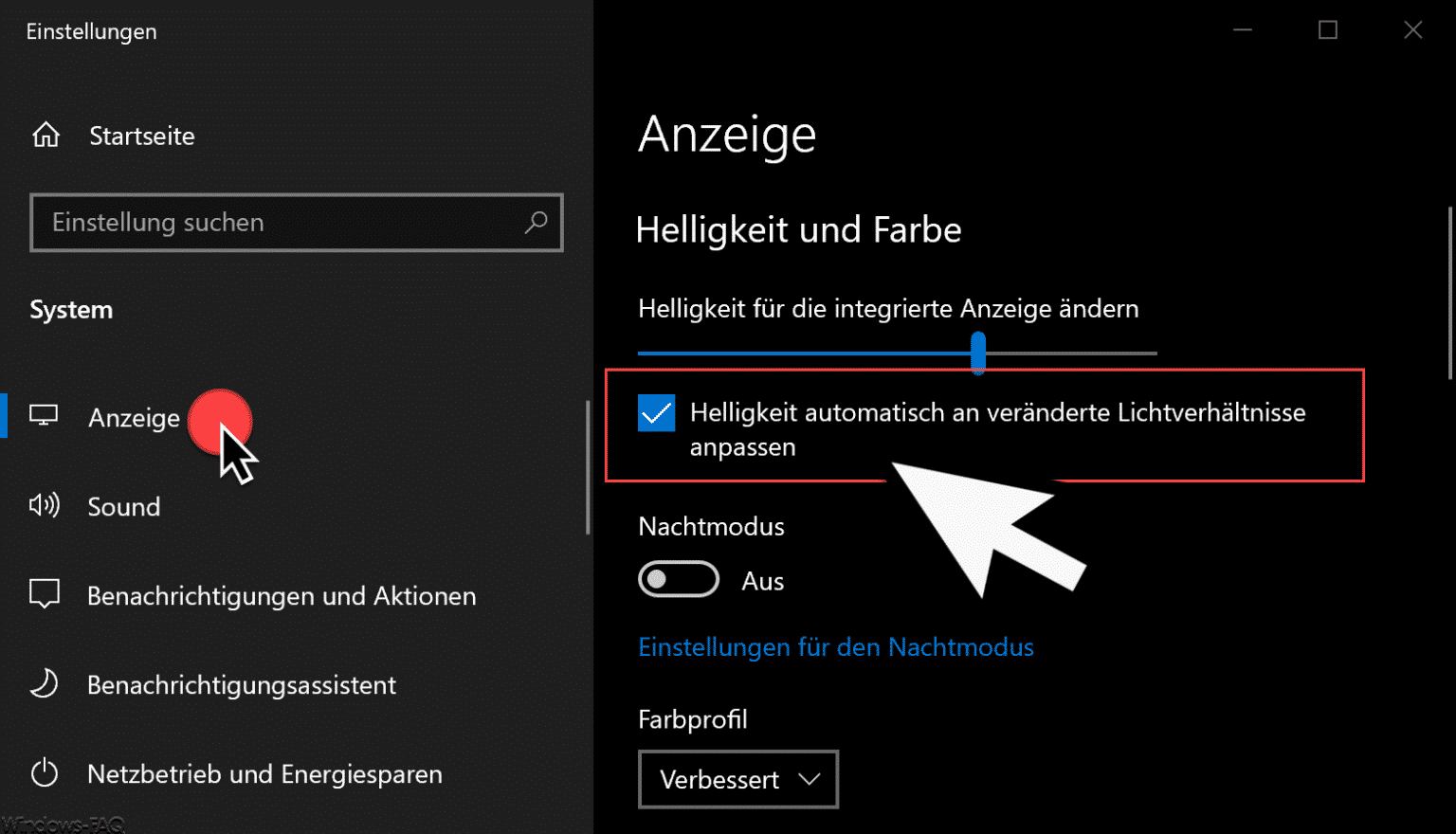 Adaptive Helligkeit Des Bildschirms In Windows 10 Ein Oder Ausschalten