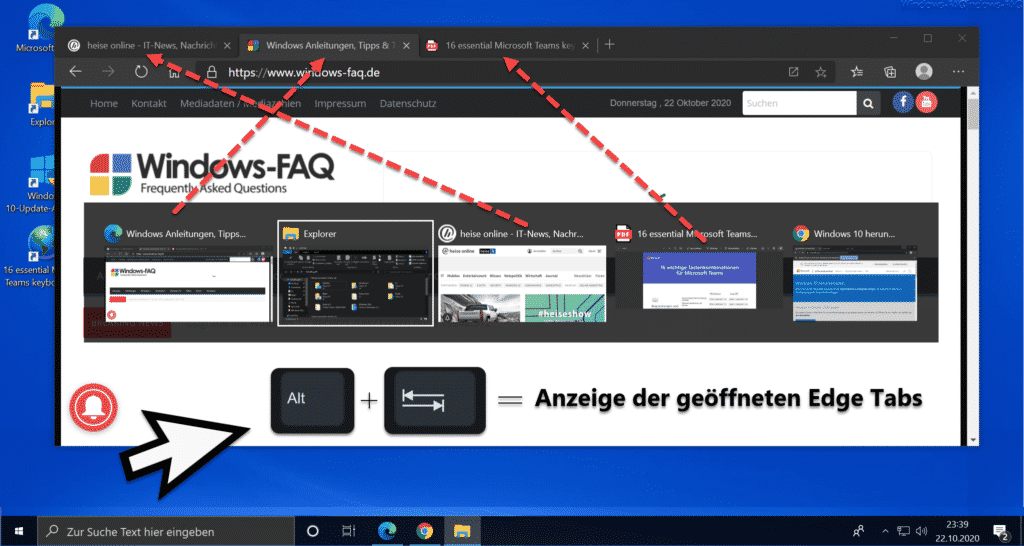 ALT + TAB Task Switcher Übersicht zeigt nun auch Edge Tabs