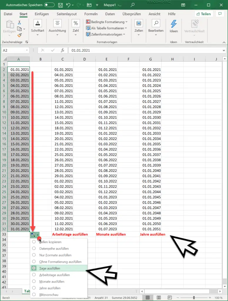 Datumsliste im Excel erzeugen
