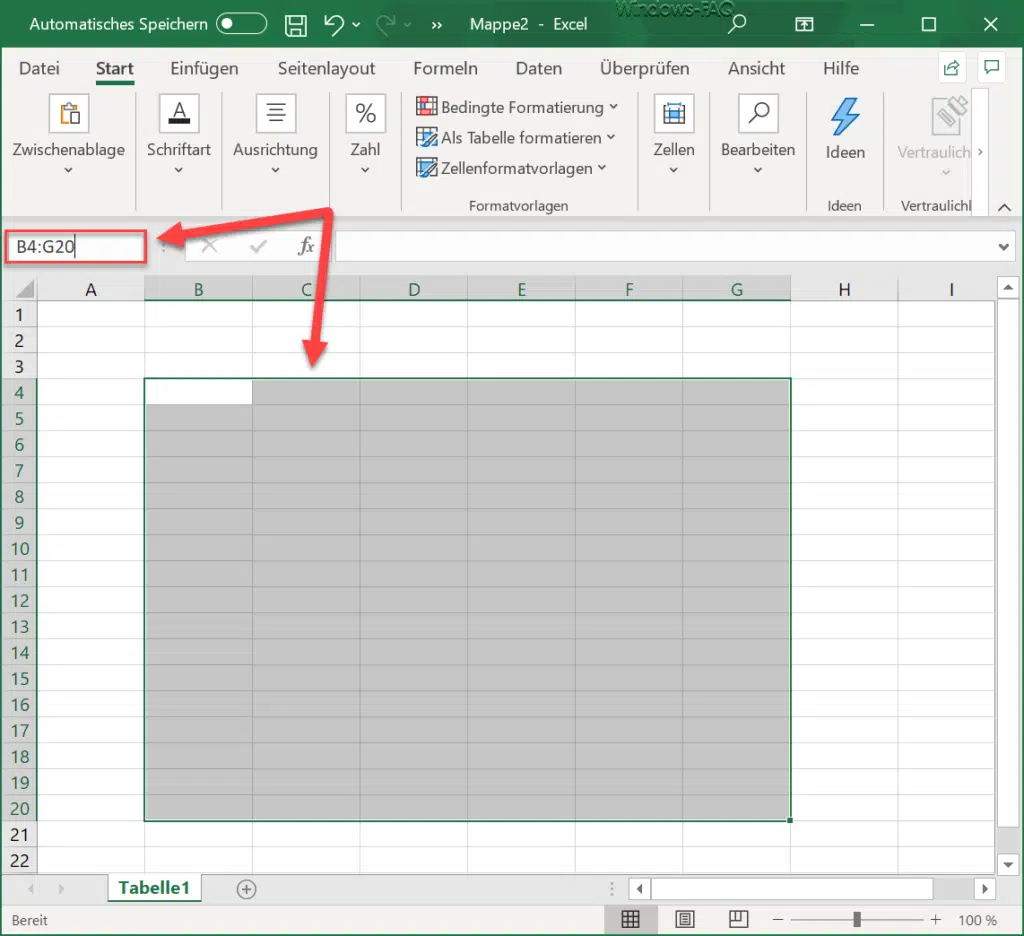 Excel Zellbereiche markieren