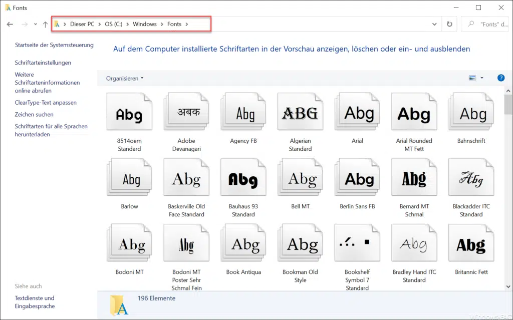 Auf dem Computer installierte Schriftarten