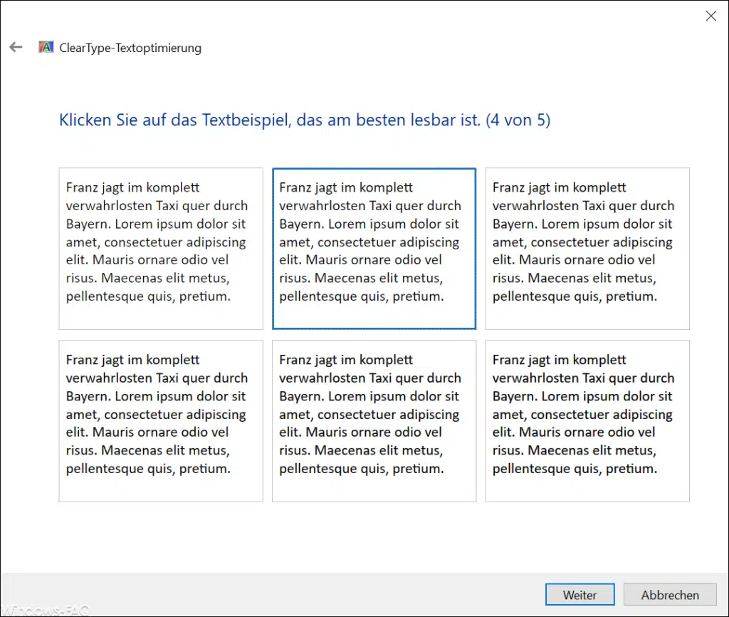 ClearType - Klicken Sie auf das Textbeispiel das am besten lesbar ist