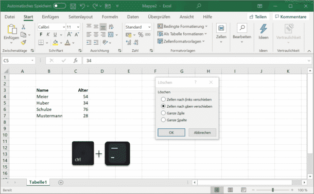 Excel Zeilen Oder Spalten Ganz Einfach Per Tastenkombination Löschen ...