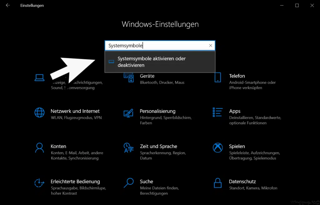 Systemsymbole aktivieren oder deaktivieren