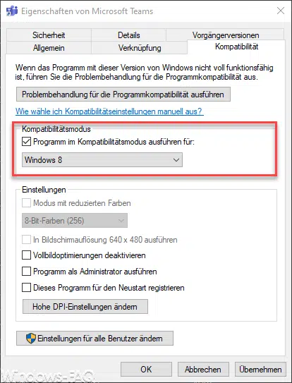 Teams Kompatibilitätsmodus