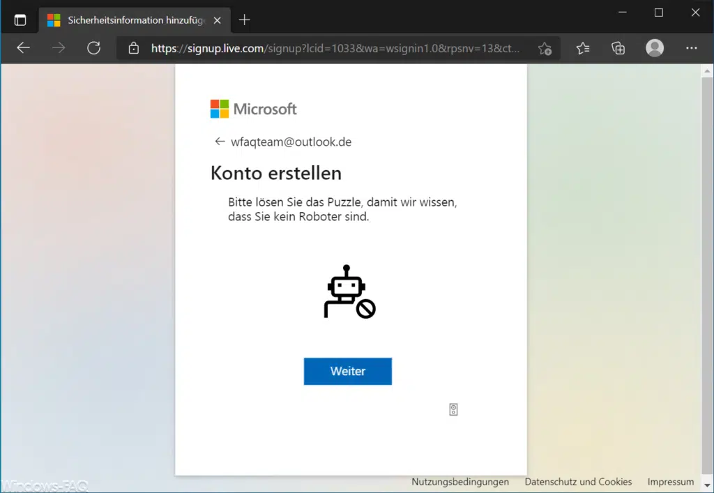 Bitte lösen Sie das Puzzle outlook.de