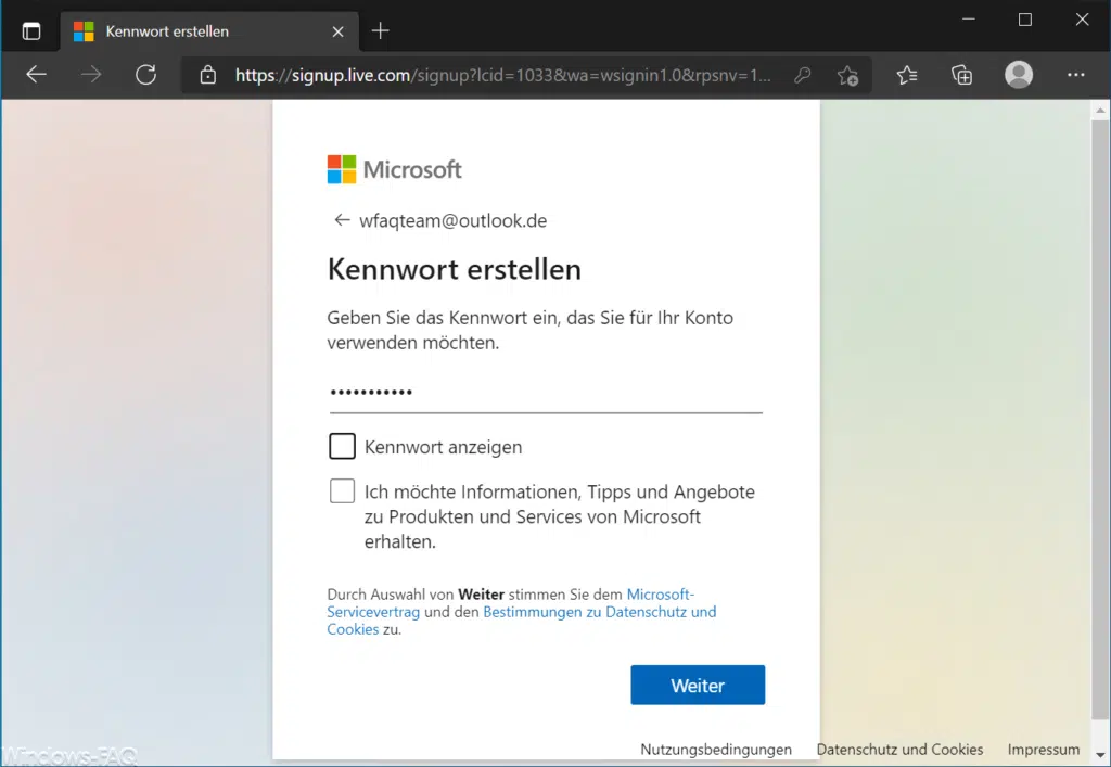 Kennwort erstellen Outlook.de