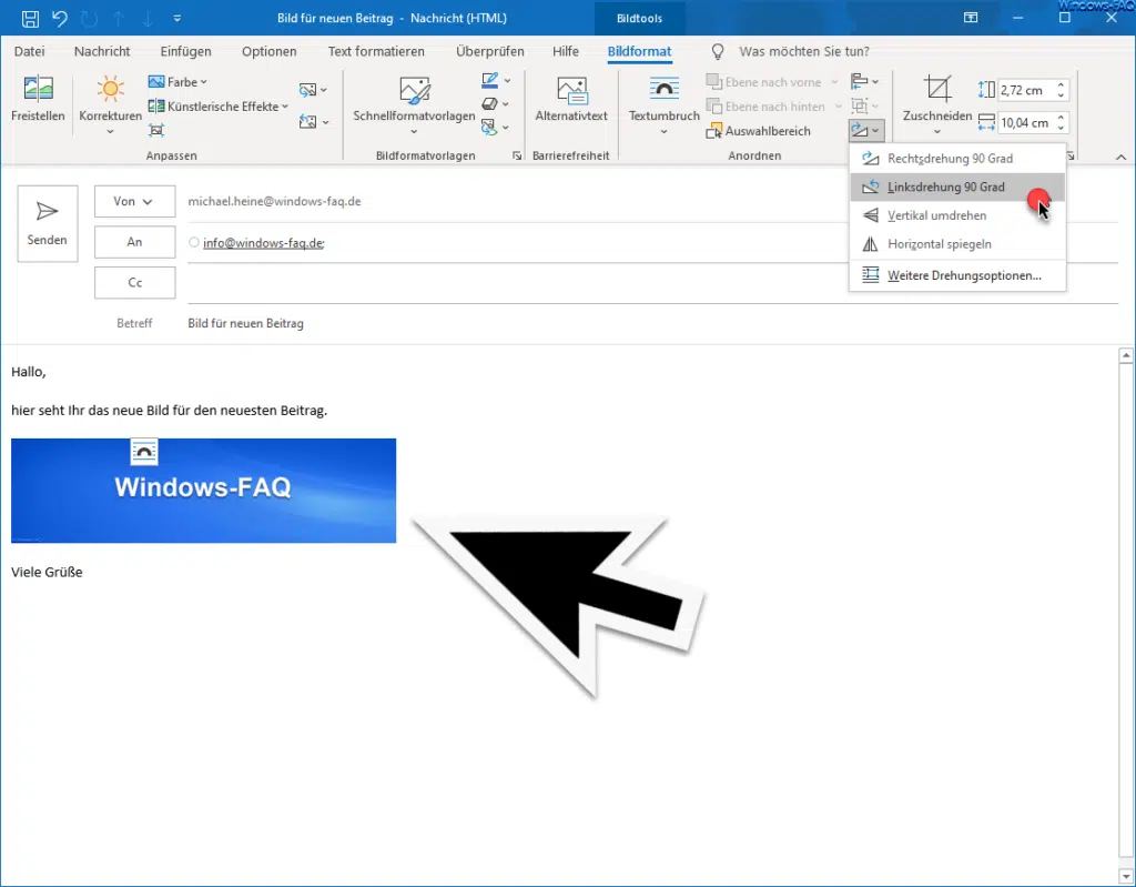 Bild gedreht im Outlook