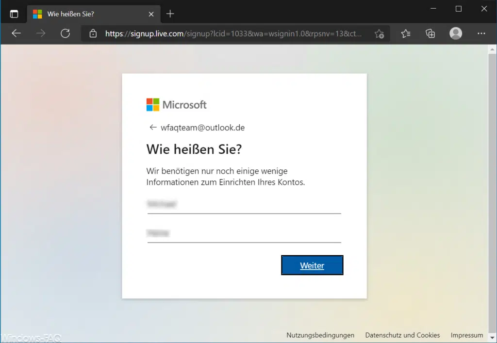 Wie heißen Sie outlook.de