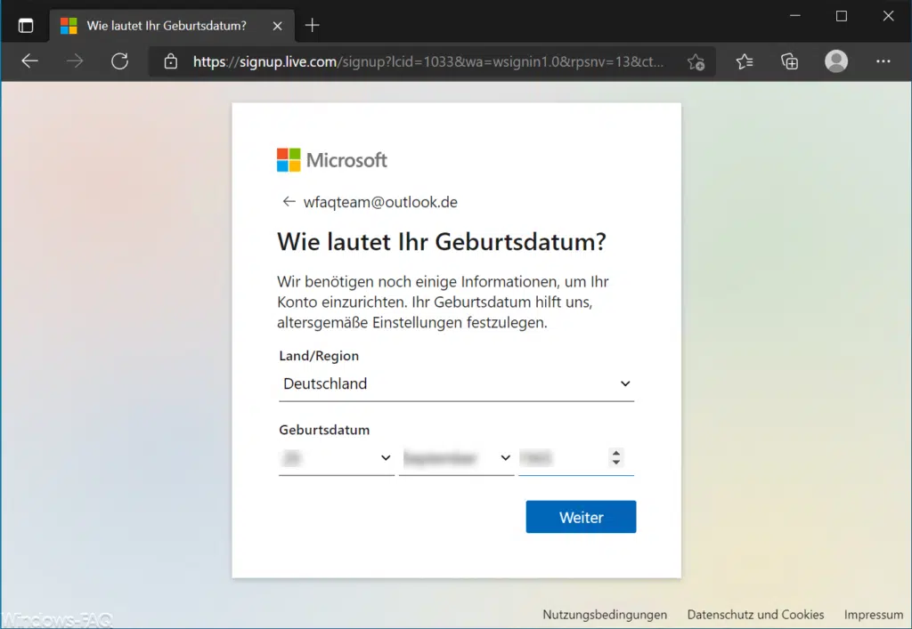 Wie lautet Ihr Geburtstag outlook.de