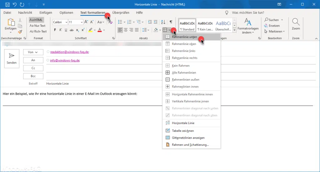 Horizontale Linie in Outlook E-Mail