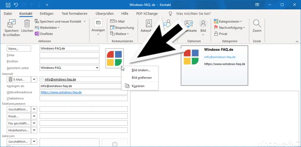 Outlook Kontakt Bild ändern oder entfernen