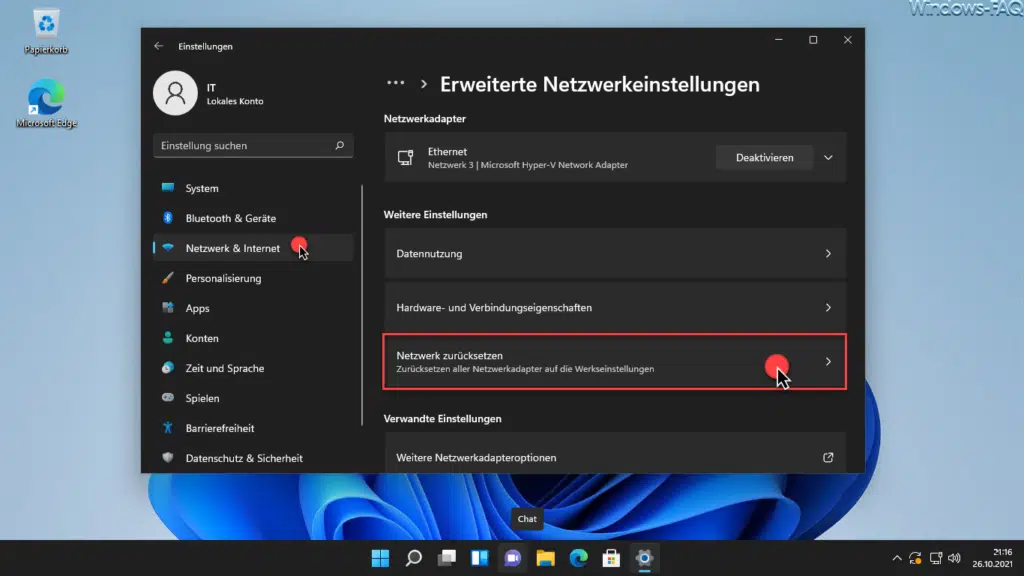 Windows 11 Netzwerk zurücksetzen auf Werkseinstellungen