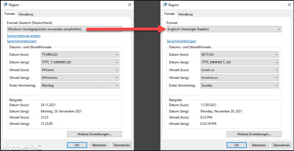 Windows Regioneinstellungen
