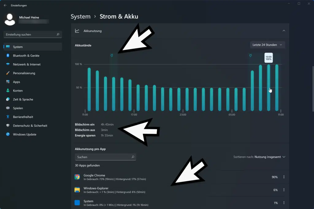 Akkunutzung Windows 11