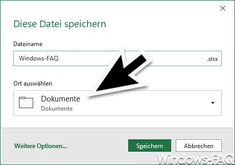 Excel Dokumente als Speicherziel