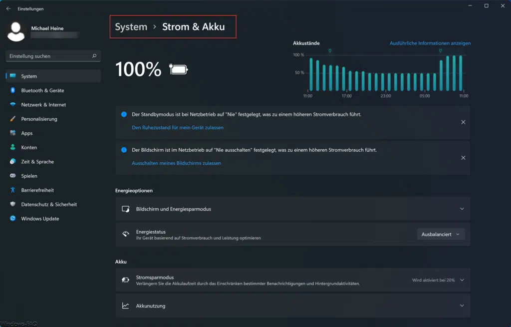 Strom & Akku Windows 11