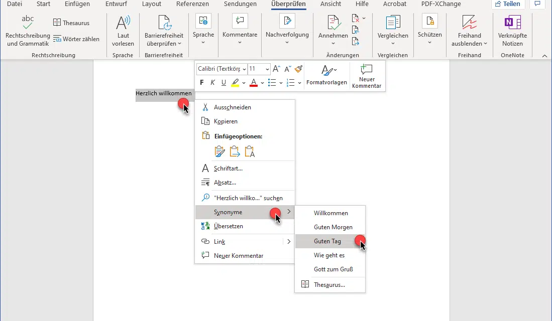 Synonyme vorschlagen im Word