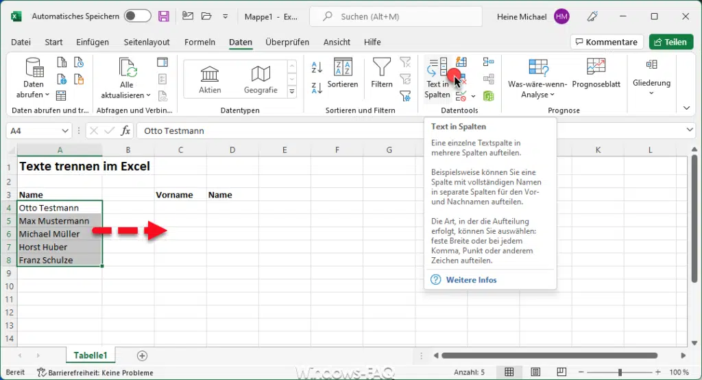 Excel Text trennen