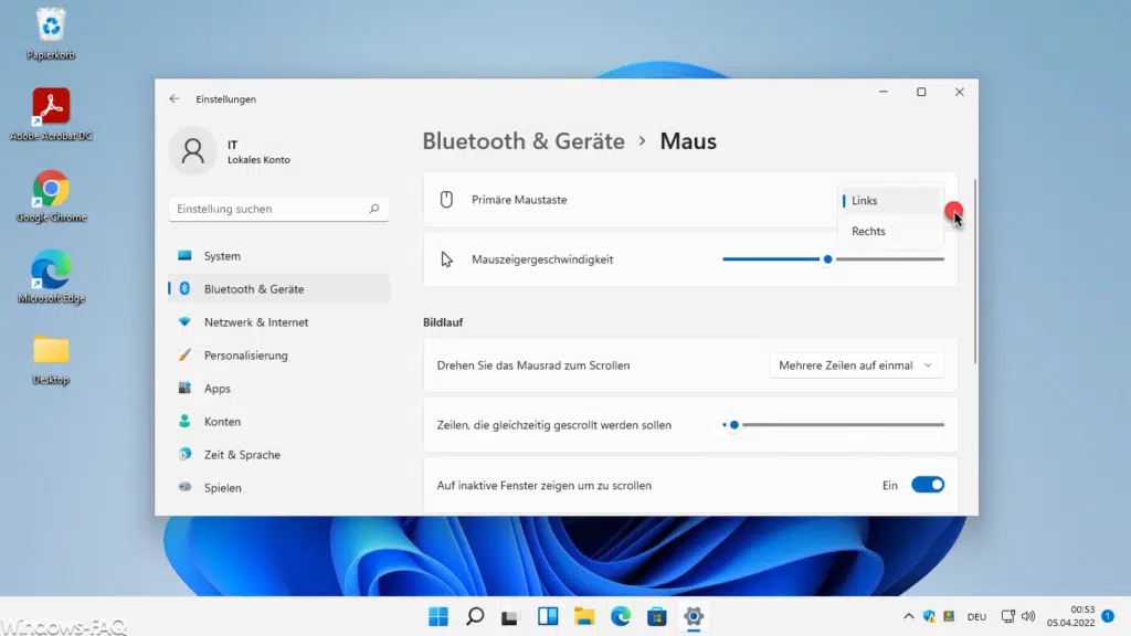 Windows 11 rechte linke Maustaste tauschen