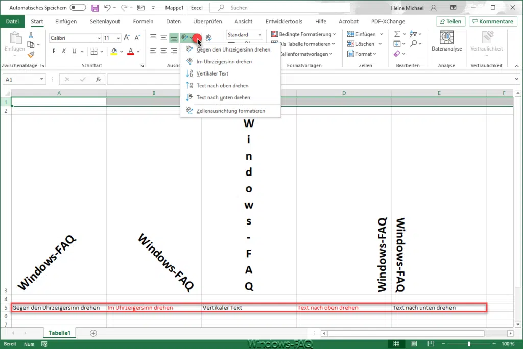 Excel Text Ausrichtung