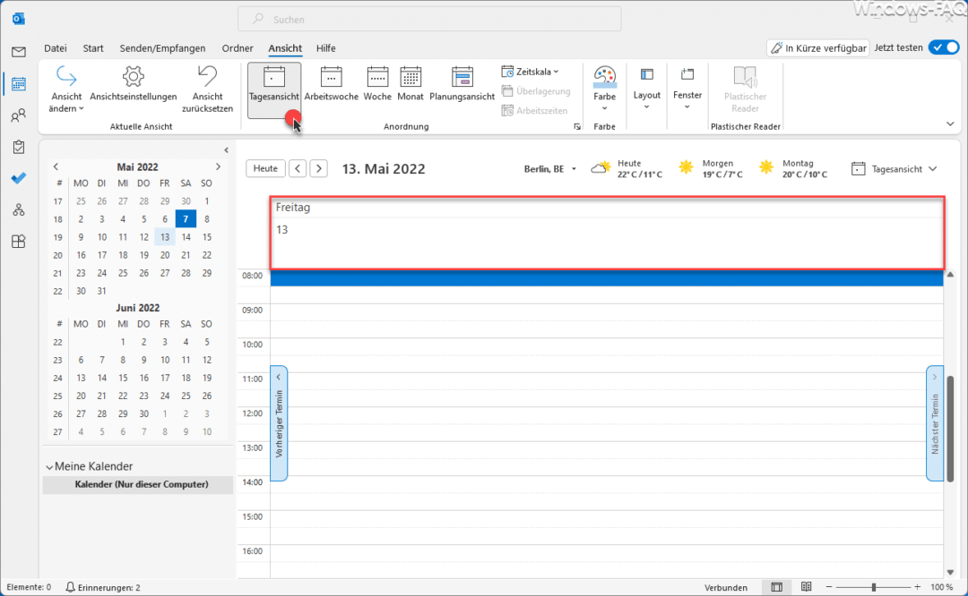 Outlook Kalender Benutzerdefinierte Ansicht 