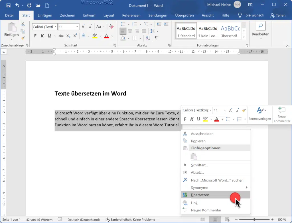 Texte übersetzen im Word