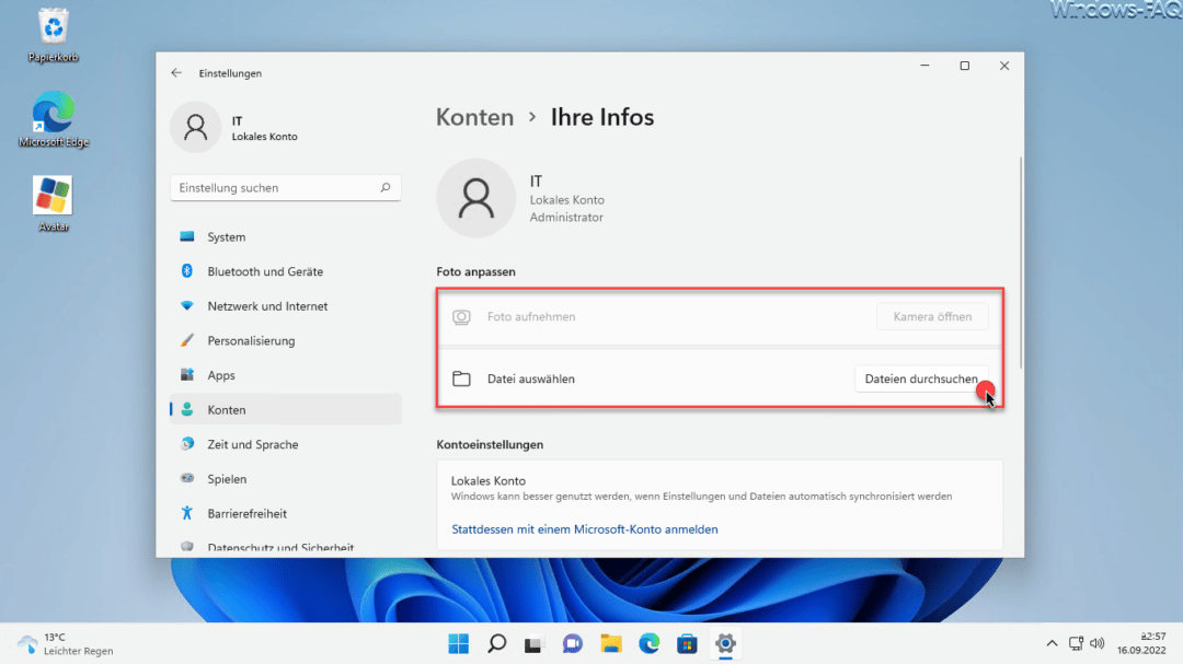 Windows 11 lokales Konto Bild ändern - Windows FAQ