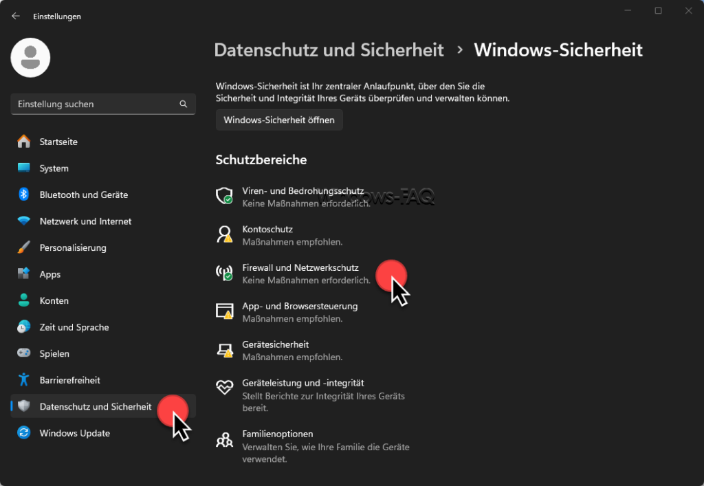 Windows Defender Firewall und Netzwerkschutz