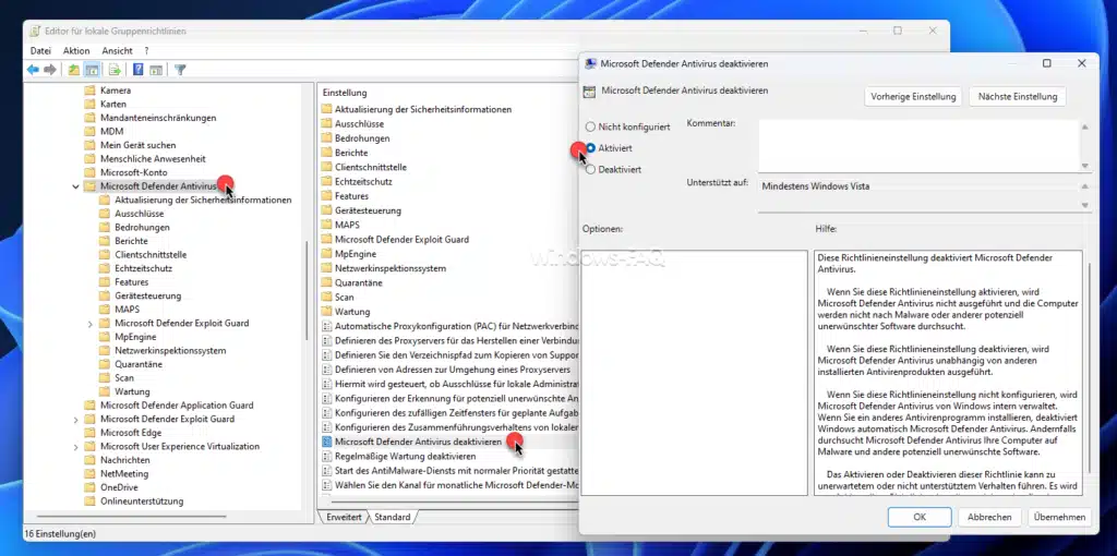 GPO Microsoft Defender Antivirus deaktivieren