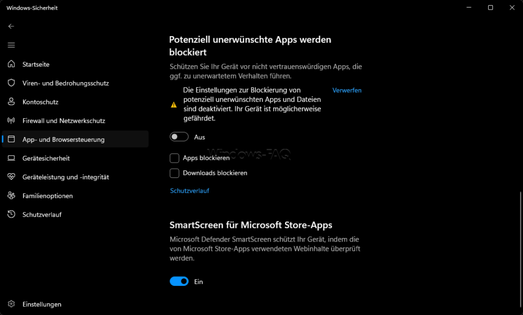 SmartScreen für Microsoft Store-Apps