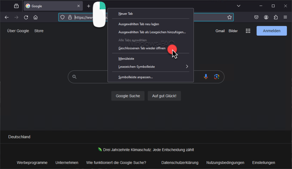 Firefox geschlossenen Tag wieder öffnen
