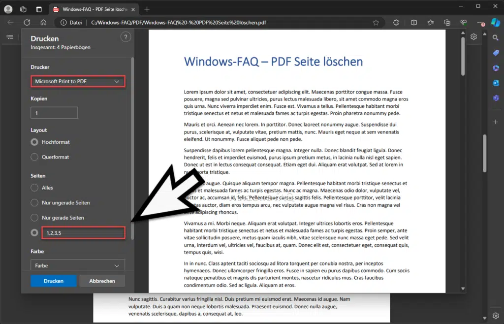 PDF Seite löschen Edge