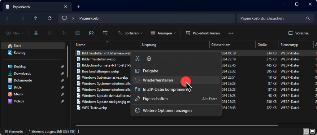 Papierkorb wiederherstellen Datei