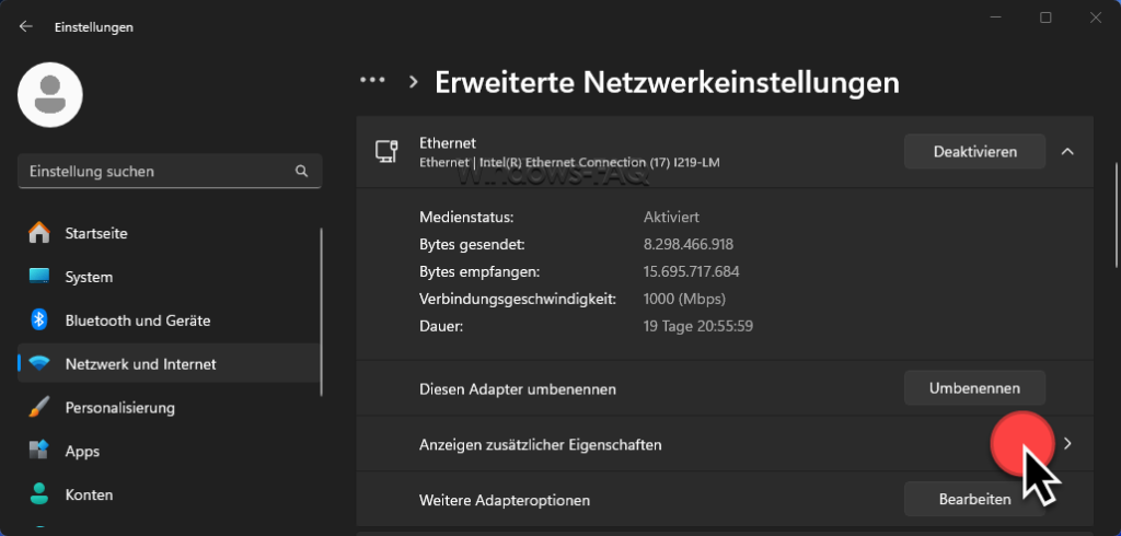 Windows Anzeigen zusätzlicher Netzwerk Eigenschaften